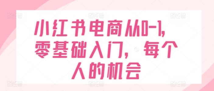 小红书电商从0-1,零基础入门,每个人的机会-孔明聊项目