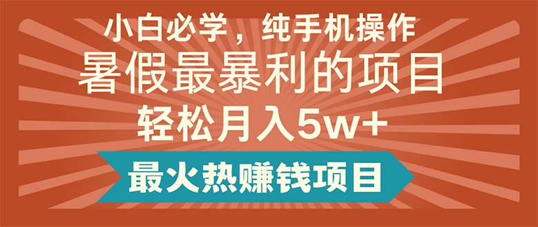 （11583期）小白必学，纯手机操作，暑假最暴利的项目轻松月入5w+最火热赚钱项目-孔明聊项目
