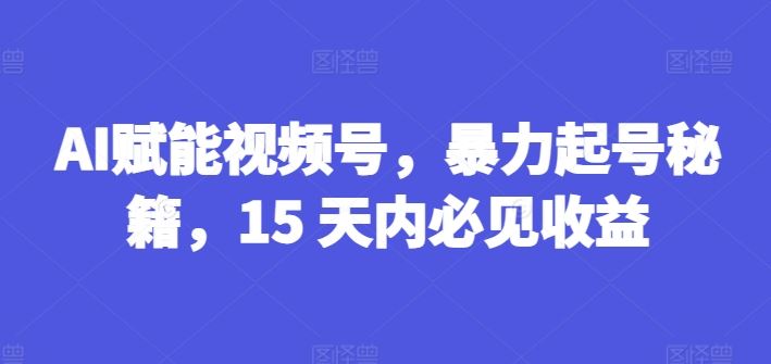AI赋能视频号，暴力起号秘籍，15 天内必见收益【揭秘】-孔明聊项目