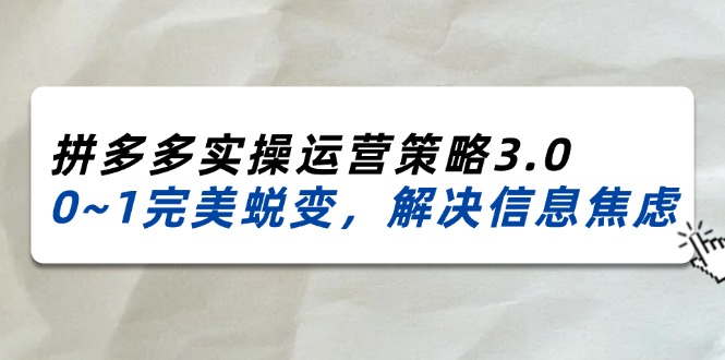 （11658期）2024_2025拼多多实操运营策略3.0，0~1完美蜕变，解决信息焦虑（38节）-孔明聊项目
