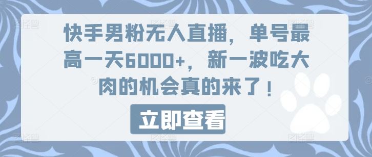 快手男粉无人直播,单号最高一天6000+,新一波吃大肉的机会真的来了-孔明聊项目