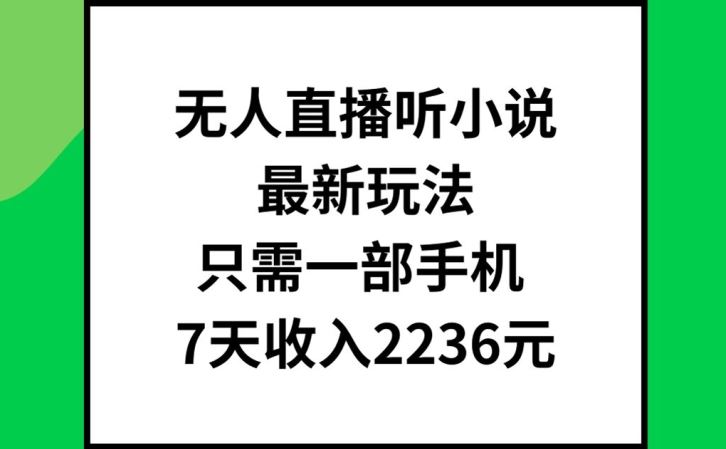 无人直播听小说最新玩法，只需一部手机，7天收入2236元【揭秘】-孔明聊项目