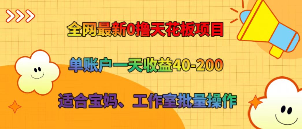 全网最新0撸天花板项目 单账户一天收益40-200 适合宝妈、工作室批量操作-孔明聊项目