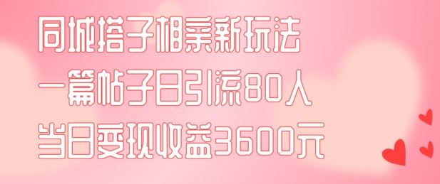 同城搭子相亲新玩法一篇帖子引流80人当日变现3600元(项目教程+实操教程)【揭秘】-孔明聊项目