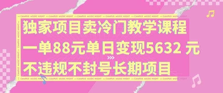 独家项目卖冷门教学课程一单88元单日变现5632元违规不封号长期项目【揭秘】-孔明聊项目