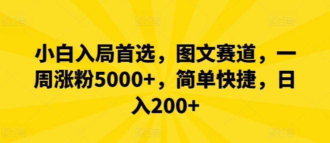 小白入局首选，图文赛道，一周涨粉5000+，简单快捷，日入200+-孔明聊项目