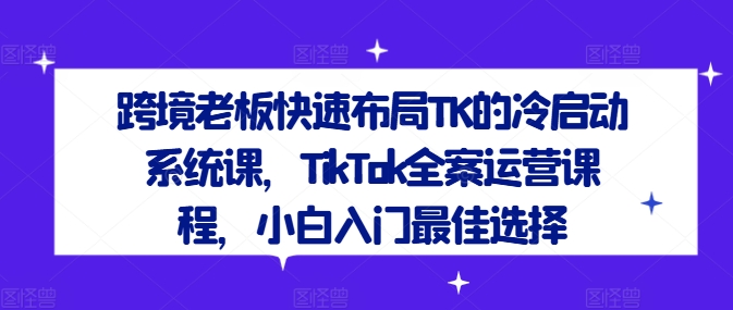 跨境老板快速布局TK的冷启动系统课，TikTok全案运营课程，小白入门最佳选择-孔明聊项目