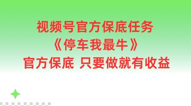 视频号官方保底任务，停车我最牛，官方保底只要做就有收益【揭秘】-孔明聊项目