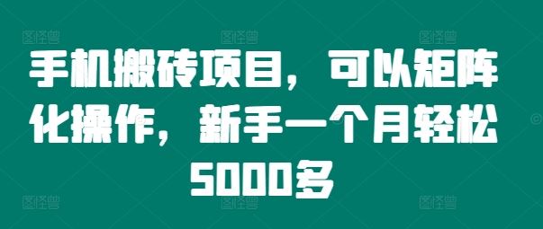 手机搬砖项目，可以矩阵化操作，新手一个月轻松5000多-孔明聊项目