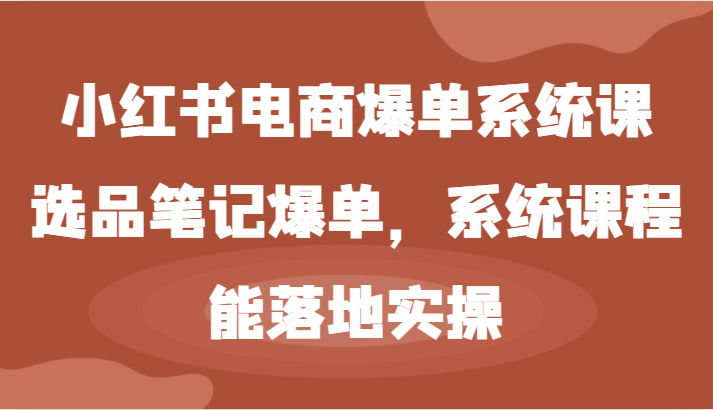 小红书电商爆单系统课-选品笔记爆单，系统课程，能落地实操-孔明聊项目