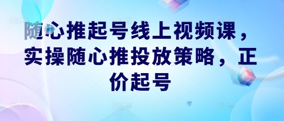 随心推起号线上视频课，实操随心推投放策略，正价起号-孔明聊项目