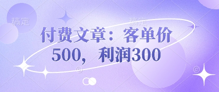 付费文章：客单价500，利润300-孔明聊项目