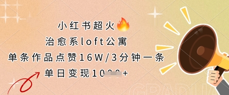 小红书超火的治愈系loft公寓，单条作品点赞16W，3分钟一条，单日变现数张-孔明聊项目
