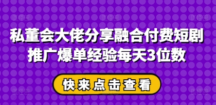 私董会大佬分享融合付费短剧推广爆单经验每天3位数-孔明聊项目