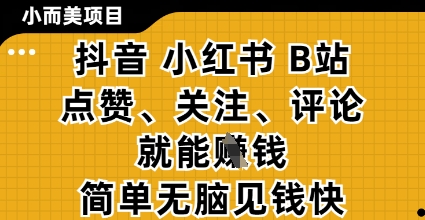 小而美的项目,抖音小红书B站视频点赞、关注、评论就能挣钱,简单无脑立见收益,妥妥的零撸项目【揭秘】-孔明聊项目