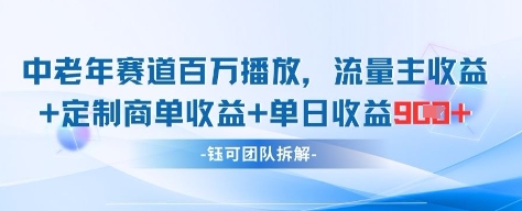 中老年赛道百万播放+流量主收益+定制收益，单日收益9张-孔明聊项目