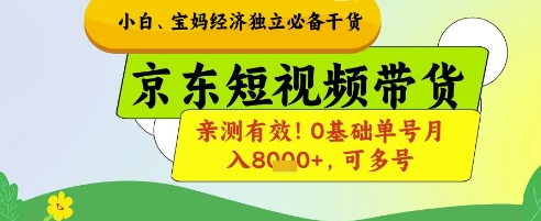 小白宝妈经济独立必备干货，京东短视频带货，亲测有效!0基础单号月入8k+，可多号【揭秘】-孔明聊项目