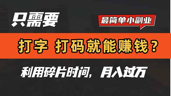 只需要打字，打码，就能赚钱？简单的赚钱小副业，利用碎片时间，月入过万-孔明聊项目