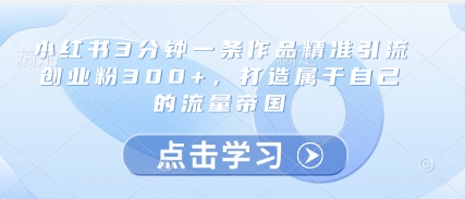 小红书3分钟一条作品精准引流创业粉300+，打造属于自己的流量帝国-孔明聊项目