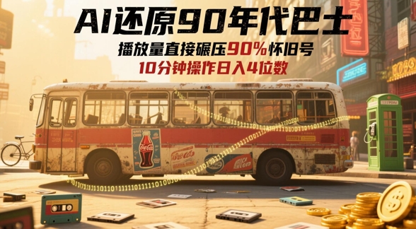 AI还原90年代巴士，一帧就让70后泪崩，播放量直接碾压90%怀旧号，每天操作十分钟，日入四位数-孔明聊项目