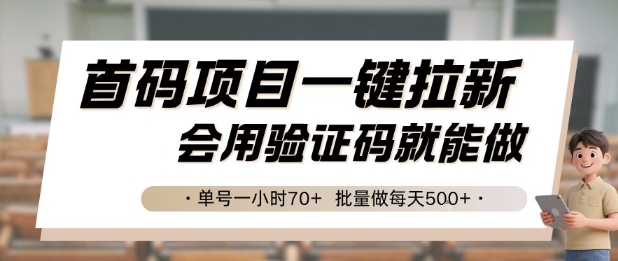 首码项目一键拉新，会用验证码就能做 单号一小时70+，批量做每天5张【揭秘】-孔明聊项目