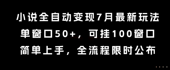 小说全自动变现7月玩法，单窗口50+，可挂100窗口，简单上手，全流程限时公布【揭秘】-孔明聊项目