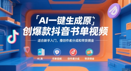 AI一键生成原创爆款抖音书单视频，适合新手入门，撸创作者分成和带货佣金【揭秘】-孔明聊项目