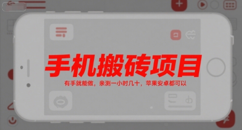 手机搬砖项目，有手就能做，亲测一小时几十，苹果安卓都可以-孔明聊项目