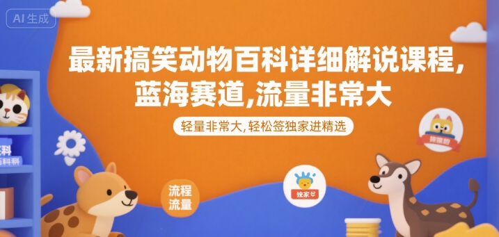 最新搞笑动物百科详细解说课程，蓝海赛道，流量非常大，轻松签独家进精选-孔明聊项目