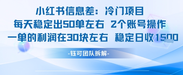 小红书信息差冷门项目一单利润30块每天稳定1.5k左右2个账号操作-孔明聊项目