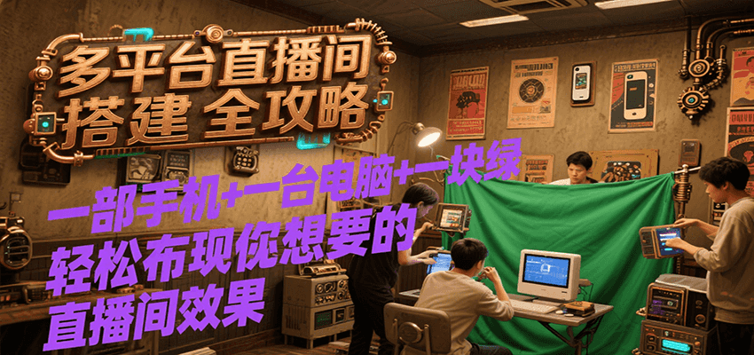 多平台直播间搭建全攻略，一部手机+一台电脑+一块绿布轻松实现你想要的直播间效果-孔明聊项目