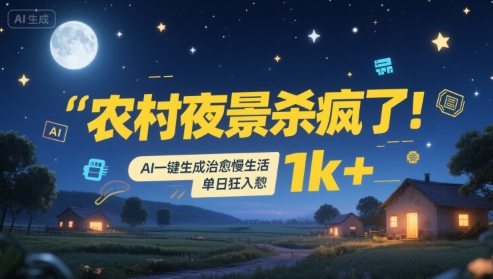 农村夜景杀疯了！AI一键生成治愈系慢生活，单日狂入1k+-孔明聊项目