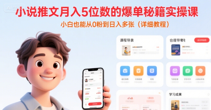小说推文月入5位数的爆单秘籍实操课，，小白也能从0粉到日入多张(详细教程)-孔明聊项目