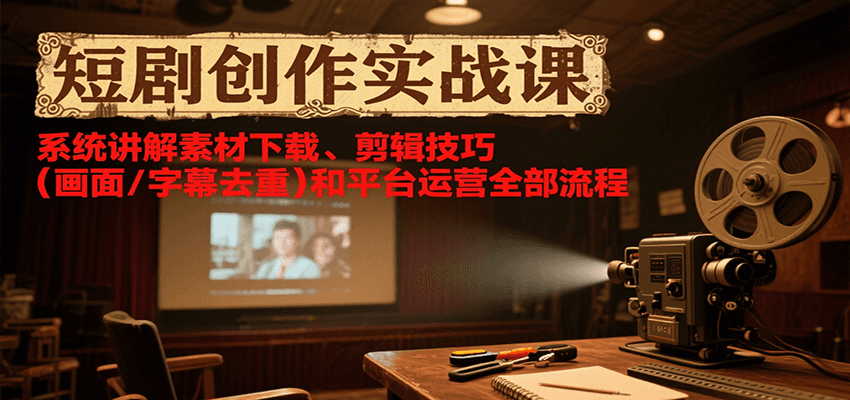 短剧创作实战课，系统讲解素材下载、剪辑技巧(画面/字幕去重)和平台运营全部流程-孔明聊项目