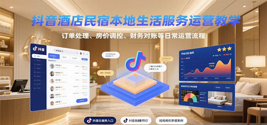 抖音酒店民宿本地生活服务运营教学，订单处理、房价调控、财务对账等日常运营流程-孔明聊项目