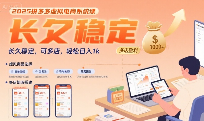2025拼多多虚拟电商系统课，长久稳定，可多店，轻松日入1k-孔明聊项目