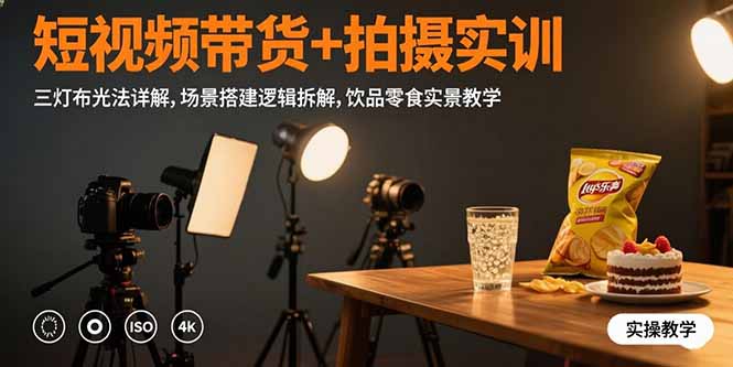 短视频带货+拍摄实训：三灯布光法详解,场景搭建逻辑拆解,饮品零食实景教学-孔明聊项目