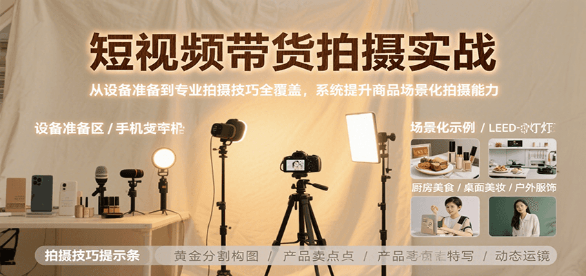 短视频带货拍摄实战，从设备准备到专业拍摄技巧全覆盖，系统提升商品场景化拍摄能力-孔明聊项目