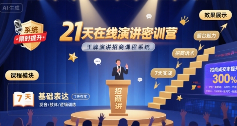 21天在线演讲密训营，王牌演讲招商课程系统-孔明聊项目