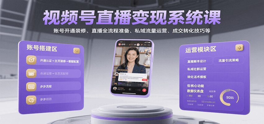 视频号直播变现系统课,账号开通装修、直播全流程准备、私域流量运营、成交转化技巧等-孔明聊项目