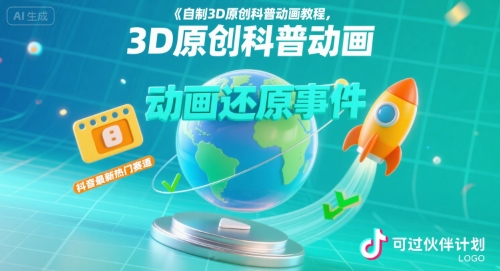 自制3D原创科普动画教程，动画还原事件，抖音最新热门赛道，可过伙伴计划-孔明聊项目