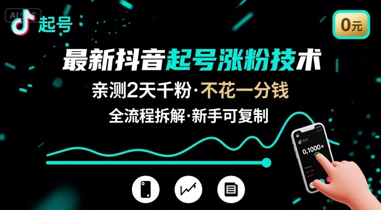 最新抖音起号涨粉技术，亲测2天千粉，不花一分钱，全流程拆解-孔明聊项目
