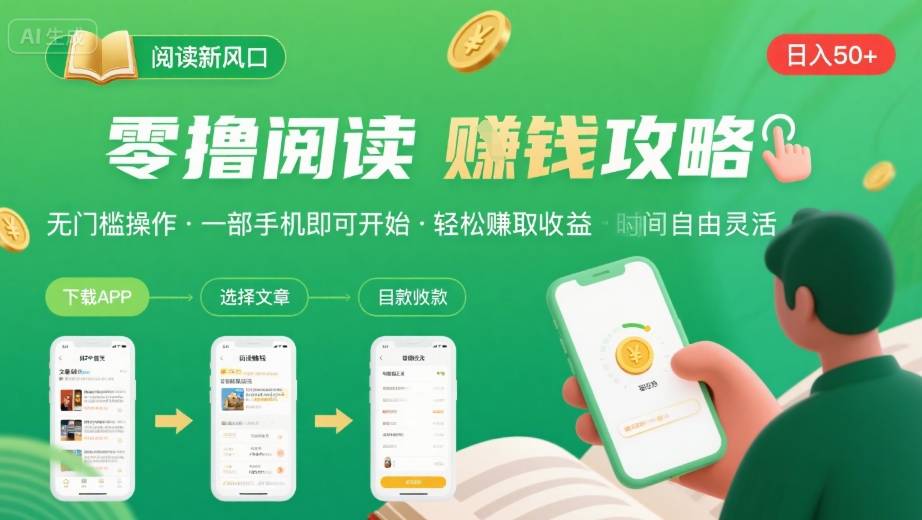 零撸阅读新风口，无门槛轻松挣，一部手机，日入 50-3张【揭秘】-孔明聊项目