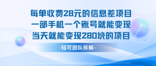 每单收费28米的项目单日能变现280左右 一部手机一个账号就能变现-孔明聊项目