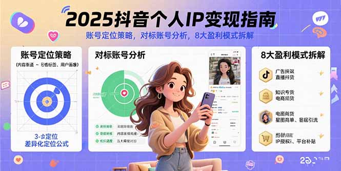 2025抖音个人IP变现指南，账号定位策略，对标账号分析，8大盈利模式拆解-孔明聊项目