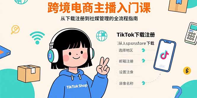 跨境电商主播入门课,TikTok下载注册,支付工具配置,社媒账号管理全流程-孔明聊项目