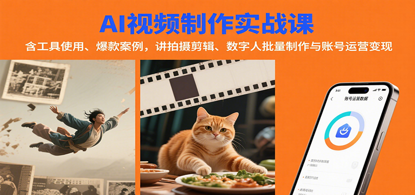 AI视频制作实战：含工具使用、爆款案例，讲拍摄剪辑、数字人批量制作与账号运营变现-孔明聊项目