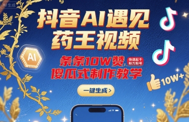 抖音AI遇见药王视频，条条10W赞，快速起千粉万粉号，傻瓜式制作教学-孔明聊项目