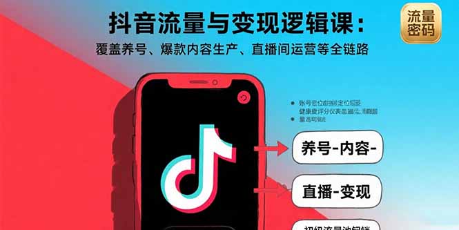 抖音流量与变现逻辑课：覆盖养号、爆款内容生产、直播间运营等全链路-孔明聊项目