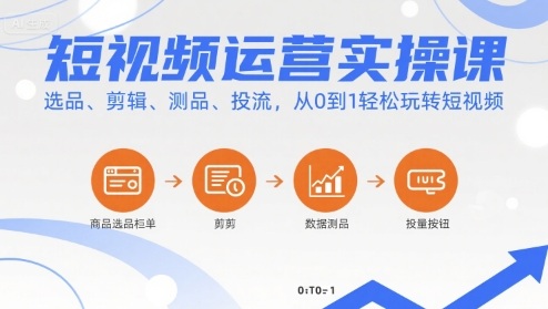 短视频运营实操课，选品、剪辑、测品、投流，从0到1轻松玩转短视频-孔明聊项目